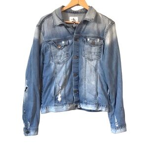 Calvin Klein distressed button front jean jacket size Medium Moto